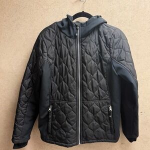 Skechers L Womens Black Quilted Hooded ActiveWear Sporty Zip Lightweight Jacket